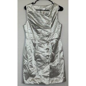 Silver Sleeveless Satin Dress By Luce With Button Detail - Size M